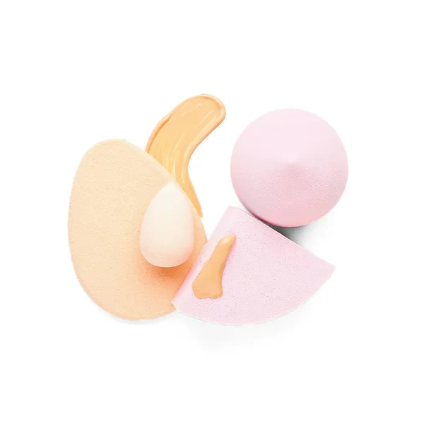 Makeup Sponges Liquid Foundation White Background — Stock Photo, Image