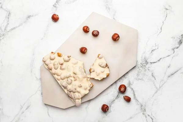 White Chocolate Nuts Light Background — Stock Photo, Image