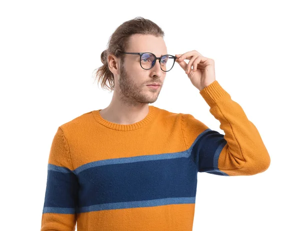 Young Man Wearing Eyeglasses White Background — Stock Photo, Image