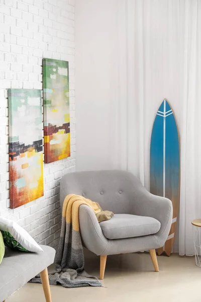 Surfboard Armchair Interior Room — Stock Photo, Image