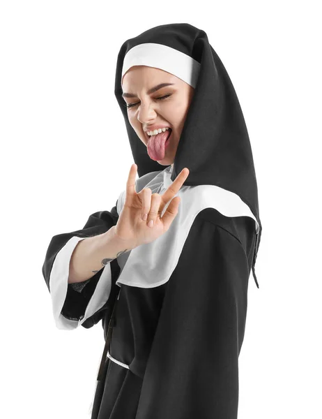 Naughty Nun White Background — Stock Photo, Image