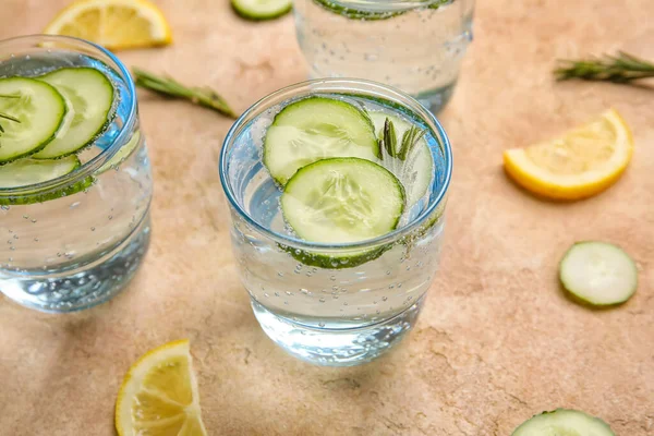 Glass Cucumber Lemonade Color Background — Stock Photo, Image