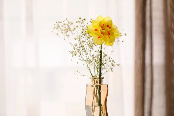 Vase Beautiful Narcissus Room Closeup — Stock Photo, Image