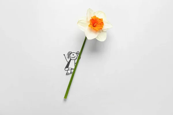 Beautiful Narcissus Drawn Girl Light Background — Stock Photo, Image