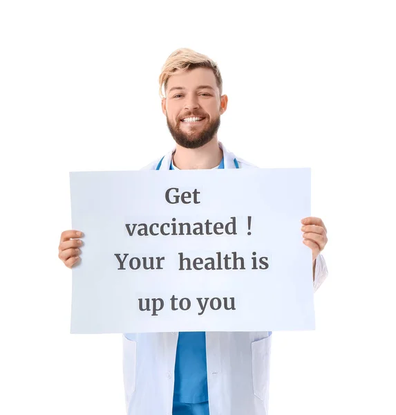 Doctor Holding Poster Text Get Vaccinated Your Health You White — Stock Photo, Image