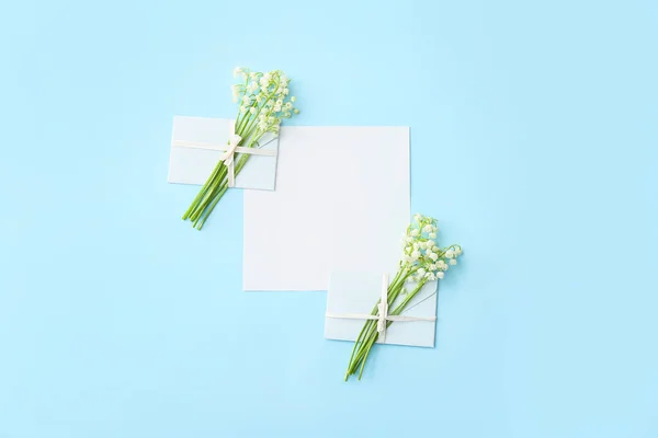 Blanco Kaart Mooie Lelie Van Vallei Bloemen Kleur Achtergrond — Stockfoto