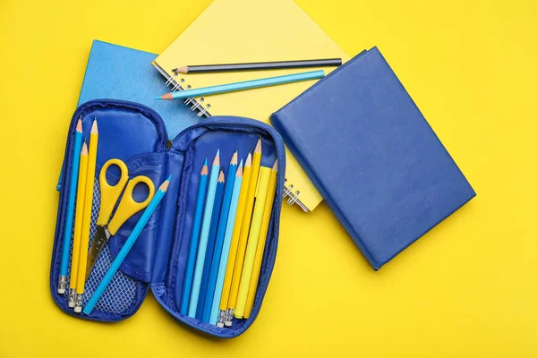 Pencil Case Stationery Color Background — Stock Photo, Image