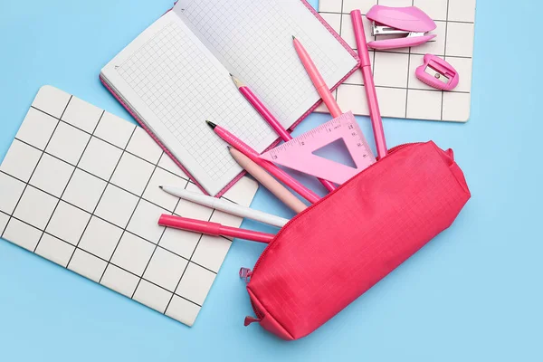 Pencil Case Stationery Color Background — Stock Photo, Image