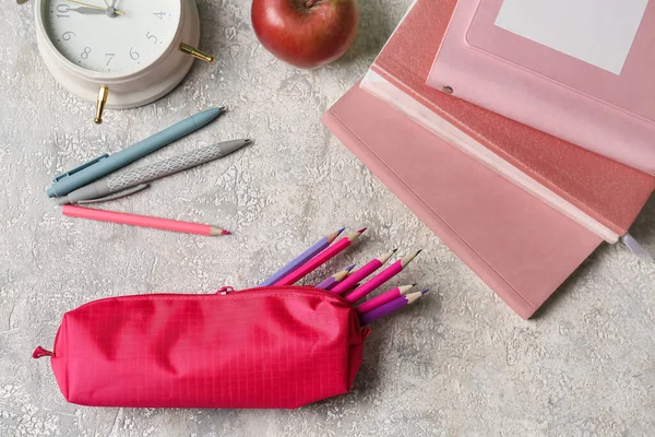 Pencil Case Stationery Light Table — Stock Photo, Image