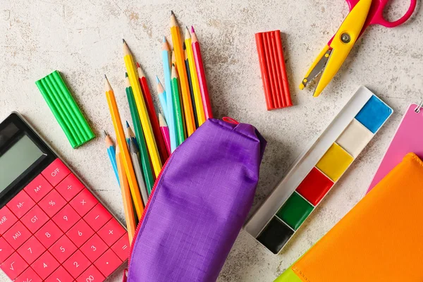 Pencil Case Stationery Light Background — Stock Photo, Image