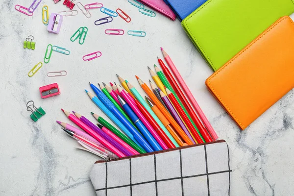 Pencil Case Stationery Light Background — Stock Photo, Image