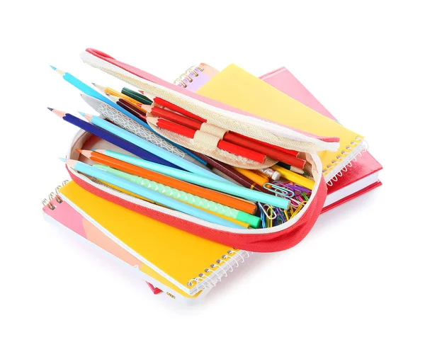 Pencil Case Stationery White Background — Stock Photo, Image