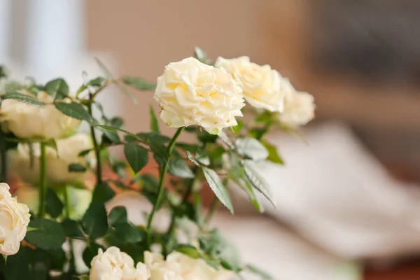 Hermosas Rosas Blancas Maceta Primer Plano —  Fotos de Stock