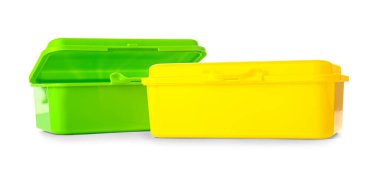 Beyaz arka planda plastik beslenme çantaları