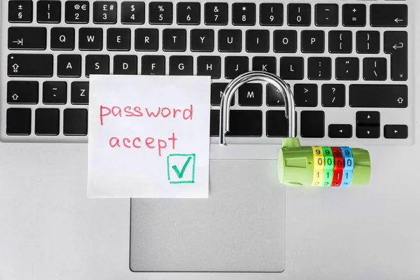 Laptop Lock Paper Text Password Accept Hacking Concept — Stock Photo, Image