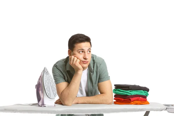 Joven Guapo Con Ropa Limpia Planchada Sobre Fondo Blanco —  Fotos de Stock