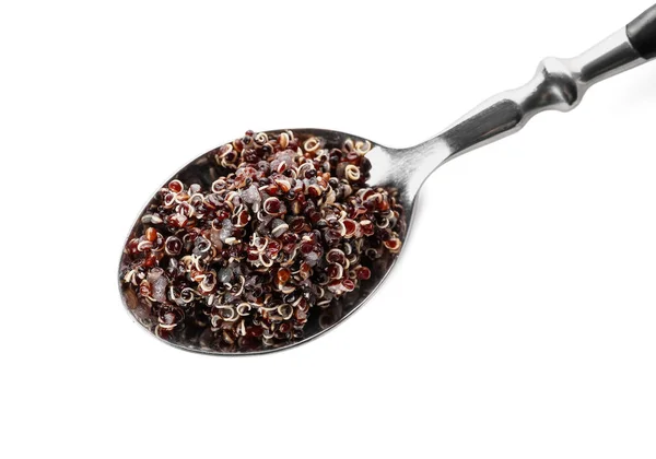 Lekkere Quinoa Lepel Witte Achtergrond — Stockfoto