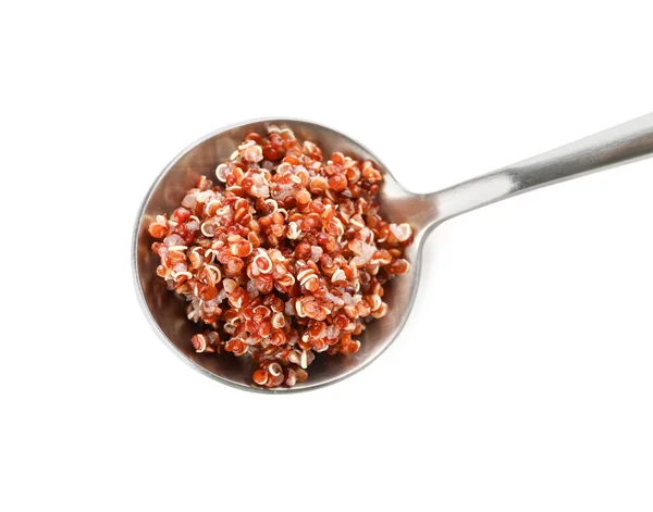 Lekkere Quinoa Lepel Witte Achtergrond — Stockfoto