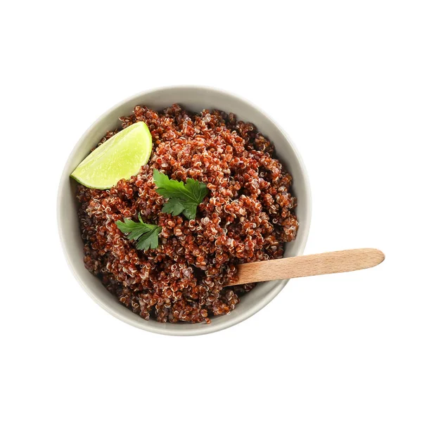 Bowl Tasty Quinoa Lime White Background — Stock Photo, Image