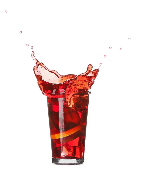 Glass Tasty Cold Ice Tea Lemon White Background — Stock Photo, Image