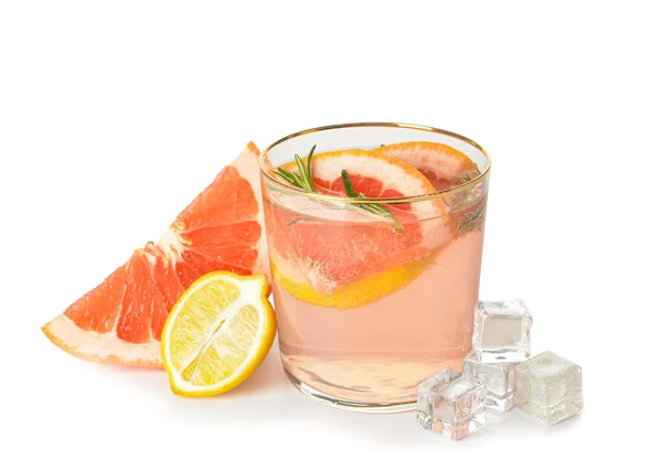 Verre Limonade Pamplemousse Savoureuse Sur Fond Blanc — Photo