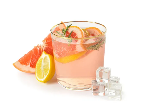 Szklanka Smacznej Lemoniady Grejpfrutowej Białym Tle — Zdjęcie stockowe