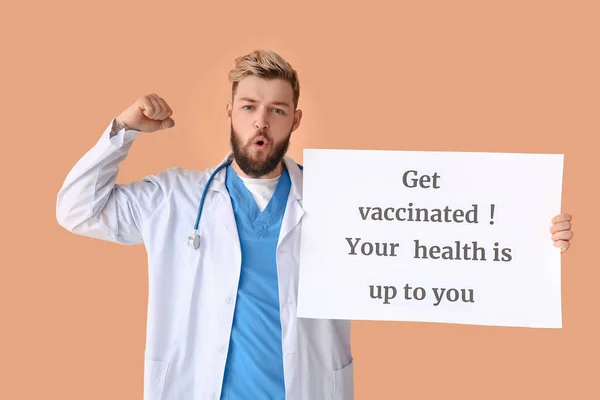 Doctor Holding Poster Text Get Vaccinated Your Health You Color — Stock Photo, Image