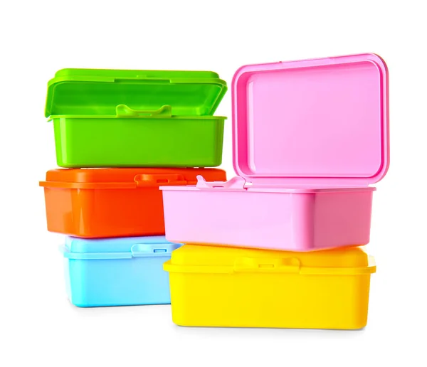 Lunchboxen Aus Kunststoff Auf Weißem Hintergrund — Stockfoto