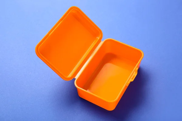 Caja Almuerzo Plástico Sobre Fondo Color —  Fotos de Stock