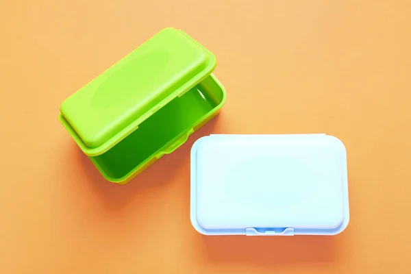 Plast Lunch Lådor Färg Bakgrund — Stockfoto