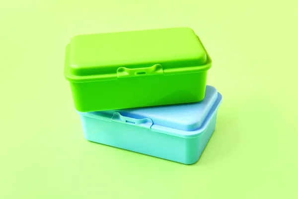 Plastic Lunch Boxes Color Background — Stock Photo, Image