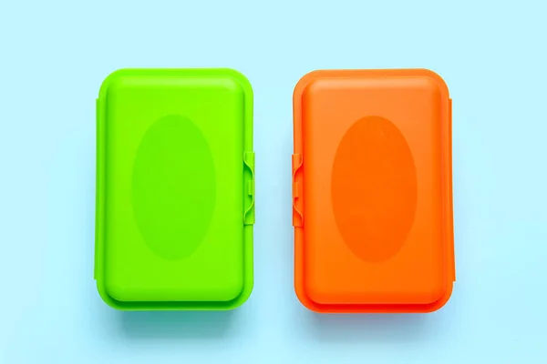 Plastic Lunch Boxes Color Background — Stock Photo, Image