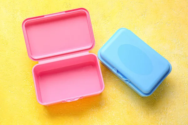 Plast Lunch Lådor Färg Bakgrund — Stockfoto