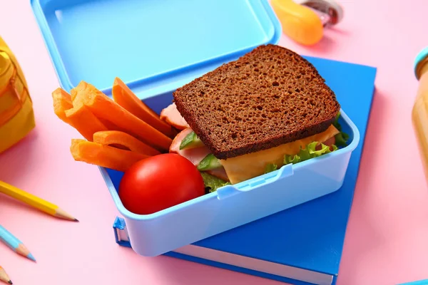 Lunch Box Tasty Food Color Background — Stock Photo, Image