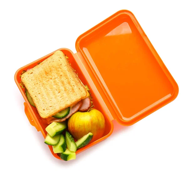 Lunchbox Mit Leckerem Essen Auf Weißem Hintergrund — Stockfoto