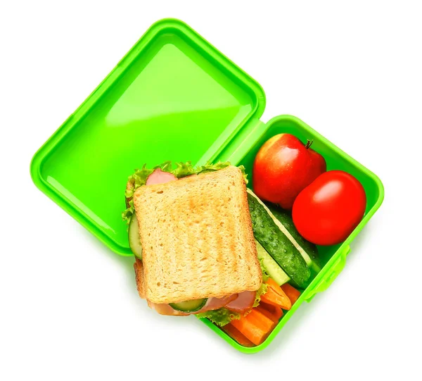 Lunchbox Mit Leckerem Essen Auf Weißem Hintergrund — Stockfoto