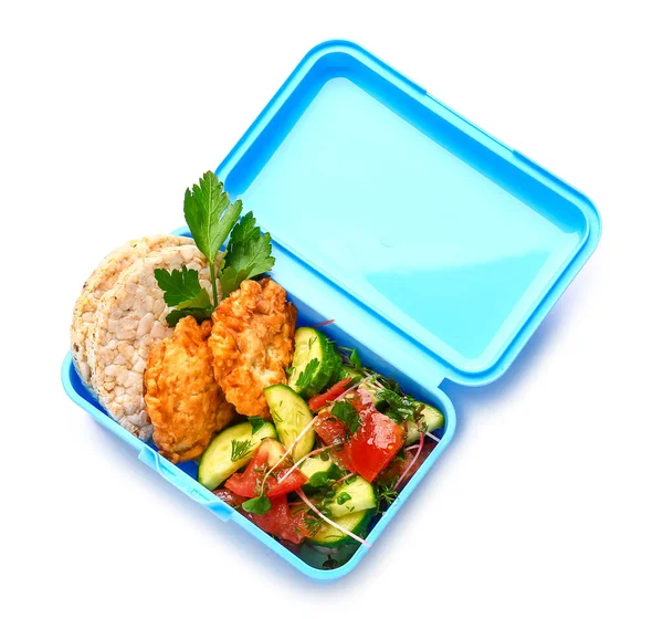 Lunch Box Smacznym Jedzeniem Białym Tle — Zdjęcie stockowe