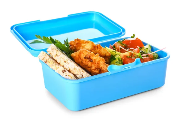 Обідня Коробка Смачною Їжею Білому Тлі — стокове фото