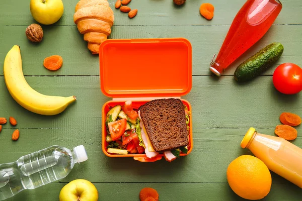 Lunch Box Tasty Food Wooden Background — Stock Photo, Image