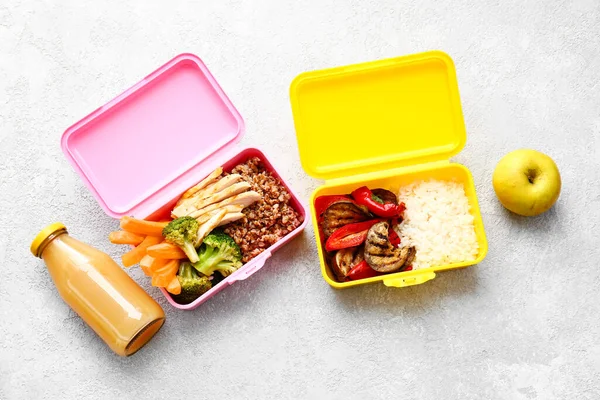 Lunch Boxes Tasty Food Light Background — Stock Photo, Image