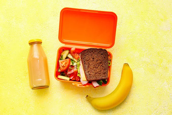 Lunch Box Tasty Food Color Background — Stock Photo, Image