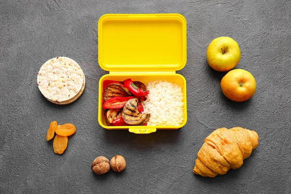 Lunch Box Tasty Food Dark Background — Stock Photo, Image