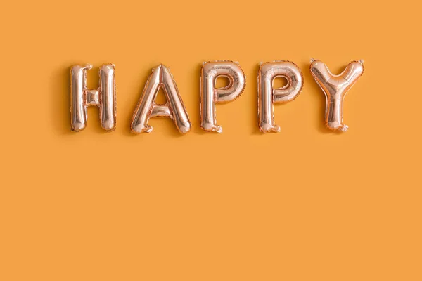 Palavra Happy Feito Balões Sobre Fundo Cor — Fotografia de Stock
