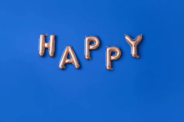 Word Happy Wykonane Balonów Powietrznych Tle Koloru — Zdjęcie stockowe
