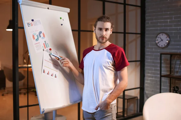 Young Man Giving Presentation Office — Stock Photo, Image