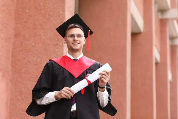 Portrait Male Graduating Student Outdoors — Stock Photo, Image