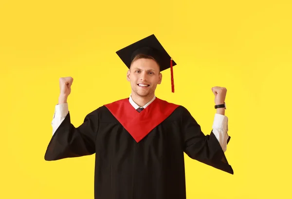 Happy Graduating Student Color Background — Stock Photo, Image