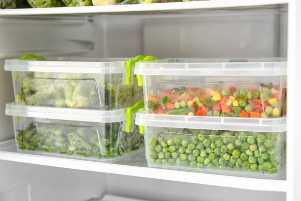 Containers Vegetables Refrigerator Closeup — Stock Photo, Image