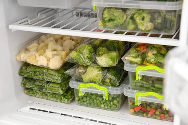 Containers Plastic Bags Vegetables Refrigerator — Stock Photo, Image