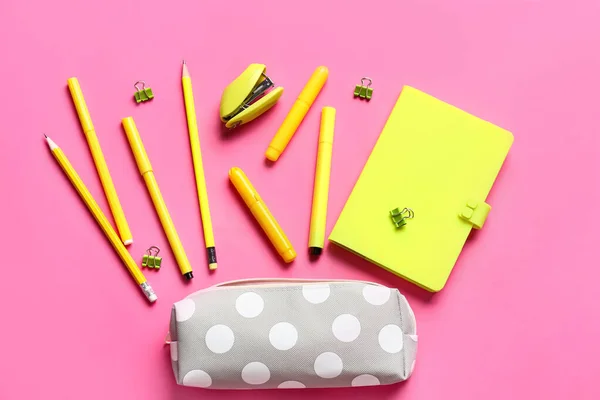 Pencil Case Stationery Color Background — Stock Photo, Image